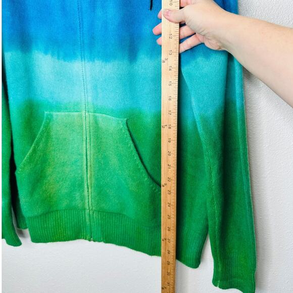 The Elder Statesman Blue Green Ombre Zip Hooded Cashmere Sweater XL - Picture 13 of 14